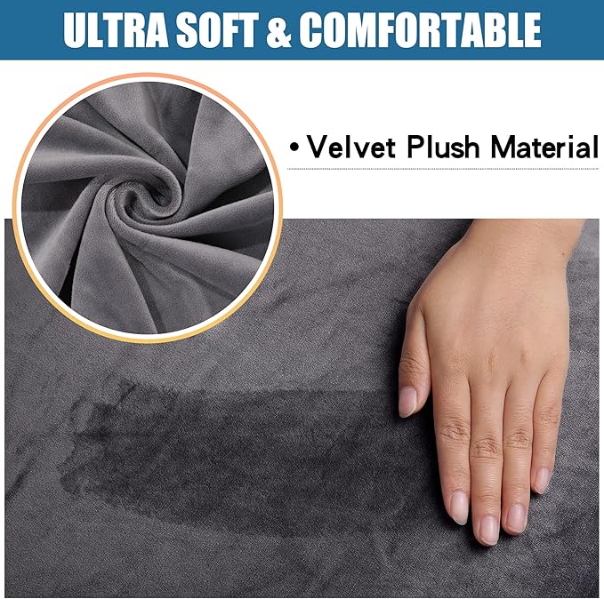 Smiry Velvet Seat Covers for Dining Room Chair Set of 4, Stretch Fit Removable Washable Chair Seat Cushion Protector Slipcovers with Ties, Grey