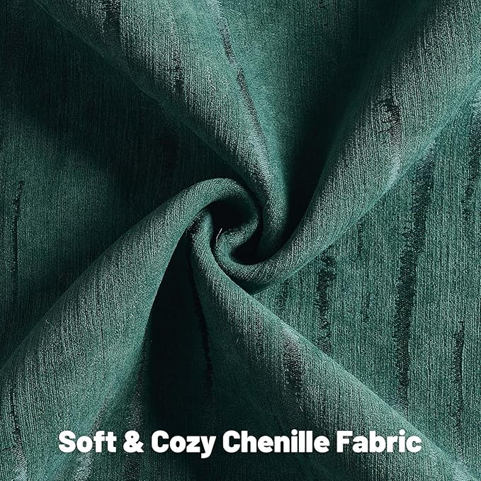 FUTEI Dark Green Chenille Decorative Throw Pillow Covers 16x16 Inch Set of 2,Soft Embossed Striped Textured Cushion Case,Modern Home Decor for Couch Bed Living Room