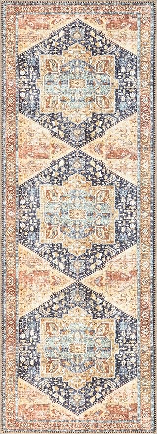 Keen Home Design 2x7 Rug - Machine Washable Runner Rug with Non-Slip Backing, Ideal for Hallway, Entryway, Kitchen, Laundry Room - Vintage, Easy Clean, Durable, Low Pile Rug - (2'6" x 7')