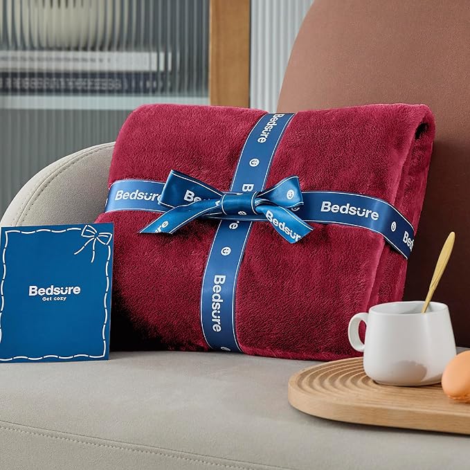 Bedsure GentleSoft Fleece Blanket Twin Size Red - 300GSM Lightweight Plush Fuzzy Cozy Soft Warm Blanket for Bed, Sofa, Couch, Travel, Camping, 60x80 inches