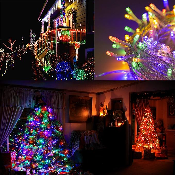 LJLNION 300 LED String Lights Outdoor Indoor, Extra Long 98.5FT Christmas Lights, 8 Lighting Modes, Plug in Waterproof Fairy Lights for Wedding Party Bedroom Decorations (Multicolor)