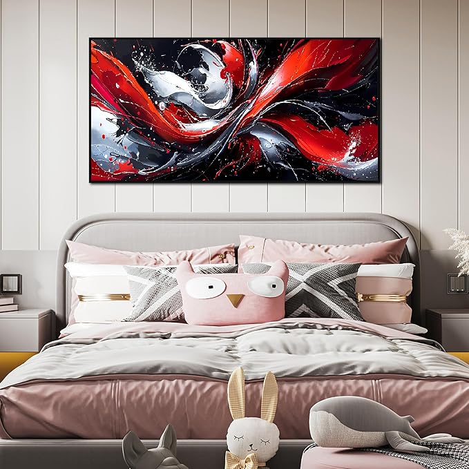 Ouzzlie Red Wall Decor Abstract Canvas Black and White Wall Art for Bedroom Modern Picture Artwork 24" x 48"