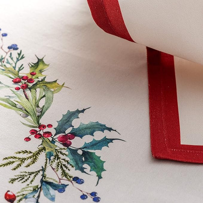 Maison d' Hermine Cloth Napkins Set of 4 100% Cotton Everyday Reusable Square Napkins Cloth Washable, Dinner, Party, Wedding, Restaurant (Holly Time, 20" x 20")