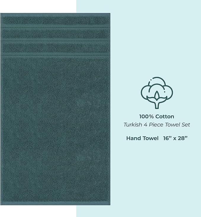 American Soft Linen Luxury Hand Towels for Bathroom, 600 GSM 100% Cotton Turkish 4 Piece Hand Towel Set, 600 GSM Hand Face Towels for Kitchen, Teal Hand Towels