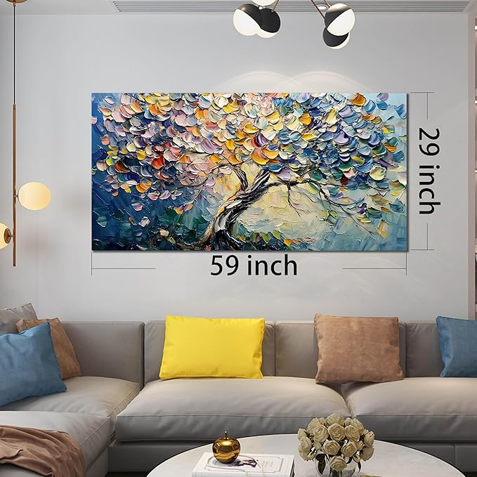 AOZEMI Tree Wall Decor for Living Room Colorful Wall Art Picture Large Artwork Abstract Canvas Art for Office Bedroom 29"x59"