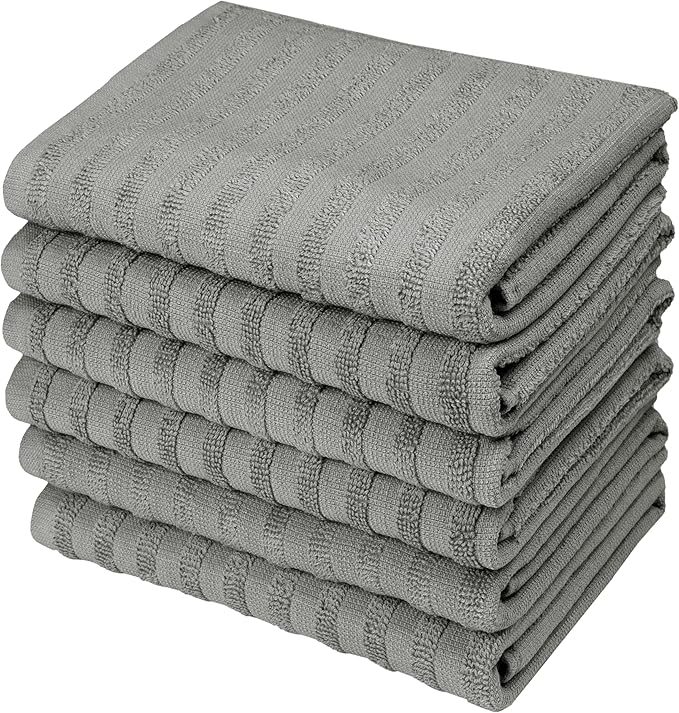 Premium Kitchen Towels (20”x 28”, 6 Pack) | Large Solid Cotton Hand Towels | 400 GSM | Highly Absorbent Dish Cloths with Hanging Loop | Gray