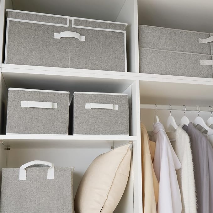 StorageWorks Extra Large Storage Bins with Lids, 55L Decorative Organizer with Divider Board, Fabric Boxes with Handles, Gray, 2-Pack