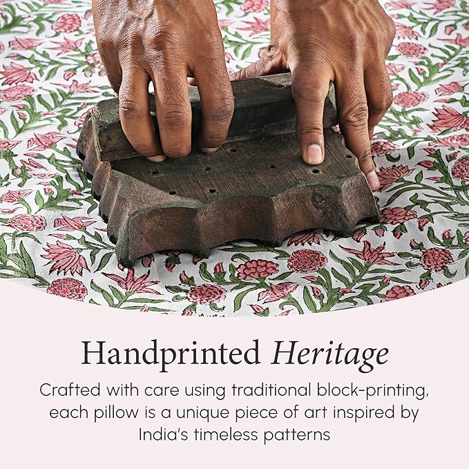 CPC 100% Cotton Throw Pillow Covers 18x18 Inch, Set of 2 Red Block Print Pattern Couch Pillow, Cute Boho Decorative Pillows for Living Room, Bedroom with Hidden Zipper- Red Garnet