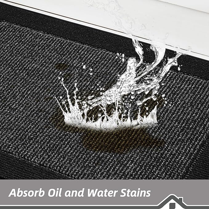 BEQHAUSE Kitchen Rugs and Mats Set of 2 Non-Slip Kitchen Mats for Floor, Absorbent and Stain Resistant Kitchen Runner, Machine Washable Rugs for Kitchen, Laundry & Sink, 24"x36"+24"x60", Black