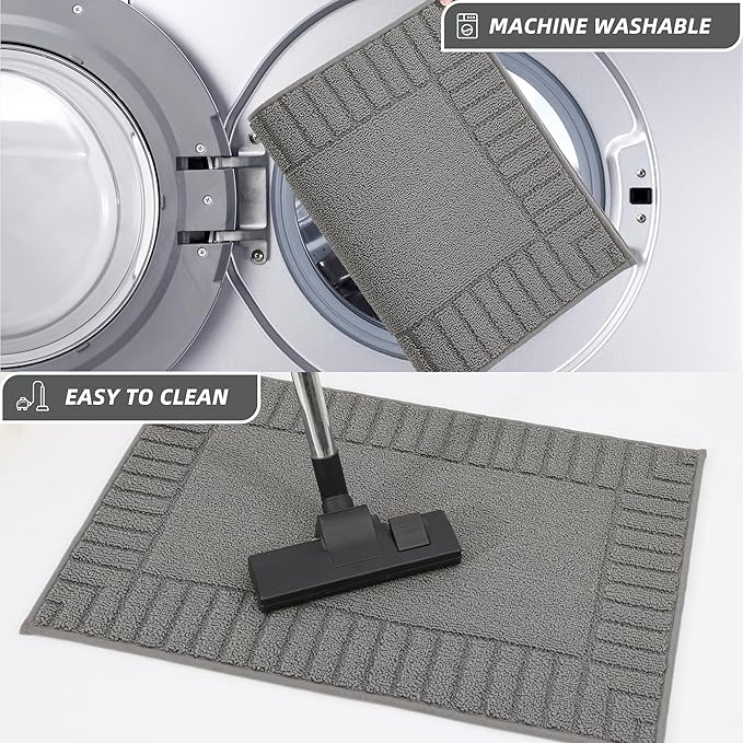 BEQHAUSE-Kitchen-Rugs-Washable-Kitchen-Mats-for-Floor Non-Slip Kitchen Mat Absorbent Kitchen Floor Mat with TPR Non Skid Backing,Grey,20”x30”