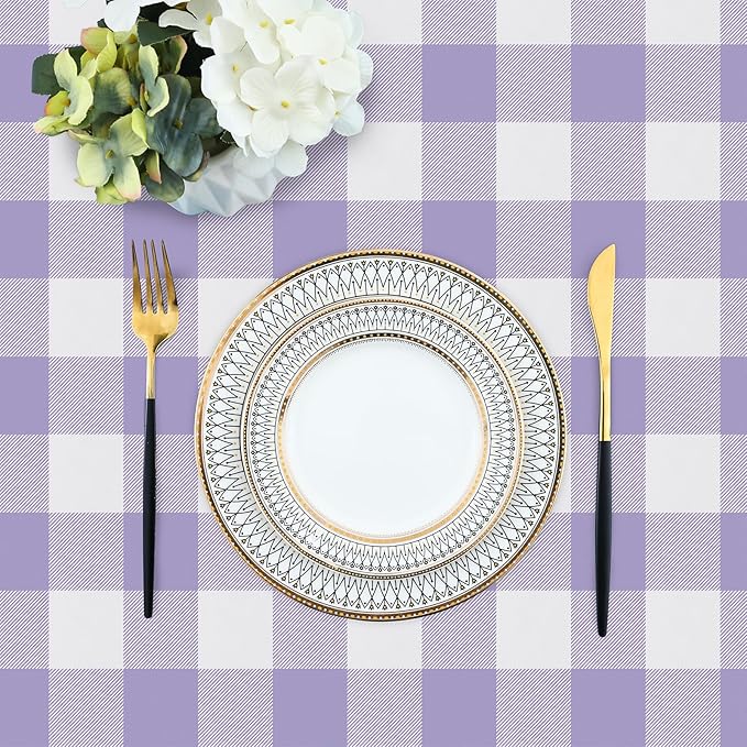 misaya Rectangle Waterproof Vinyl Table Cloth, Buffalo Flannel Backed Tablecloth, Wipeable Plastic Table Cover for Dinner, Kitchen, Outdoor (60" x 120", Lavender and White)