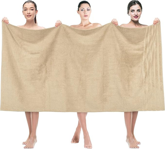 American Soft Linen 35x70 Jumbo Large Bath Towels, 600 GSM 100% Cotton Turkish Bath Sheet, Oversized Luxury Bath Towels for Bathroom Beach and Pool, Beige