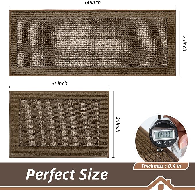 BEQHAUSE Kitchen Rugs and Mats Set of 2 Non-Slip Kitchen Mats for Floor, Absorbent and Stain Resistant Kitchen Runner, Machine Washable Rugs for Kitchen, Laundry & Sink, 24"x36"+24"x60", Brown