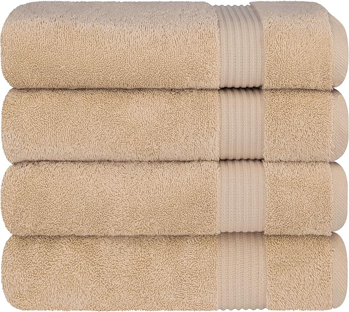 Cotton Paradise 4 Piece Turkish Bath Towels for Bathroom, Extra Large Soft Plush Towels Bathroom Set, Beige