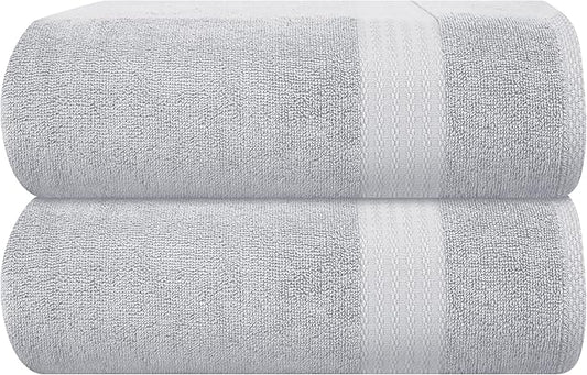 GLAMBURG Premium Cotton Oversized 2 Pack Bath Sheet 35x70-100% Pure Cotton - Ideal for Everyday use - Ultra Soft & Highly Absorbent - Machine Washable - Light Grey