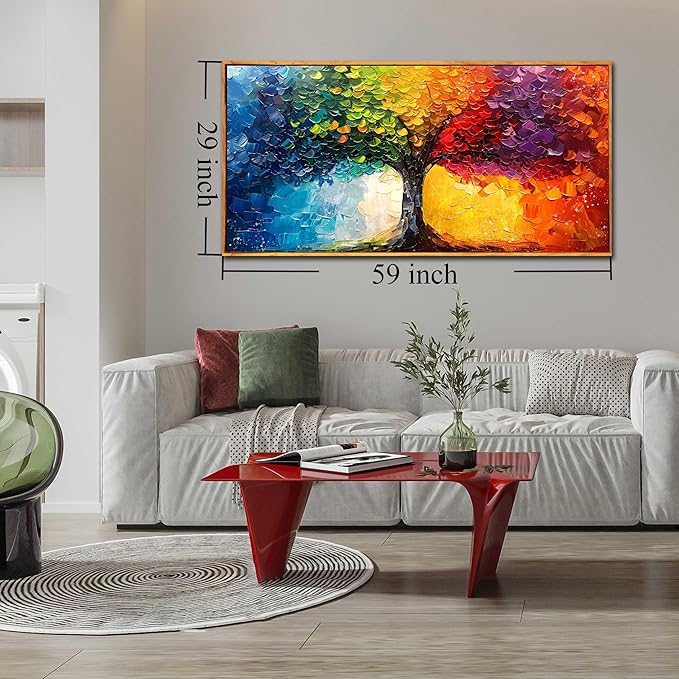 ZHAOSHOP Tree Canvas Wall Art for Bedroom - Colorful Paintings for Wall with Wooden Frames Ready to Hang Size 29" x 59"