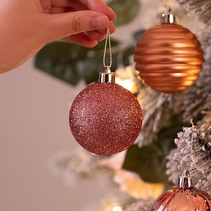 Valery Madelyn Christmas Ornaments Tree Decorations Set for Fall Halloween, 24ct Rose Gold Shatterproof Ball Ornaments, 2.36" Hanging Ornament Bulk for Xmas Holiday Party Decor