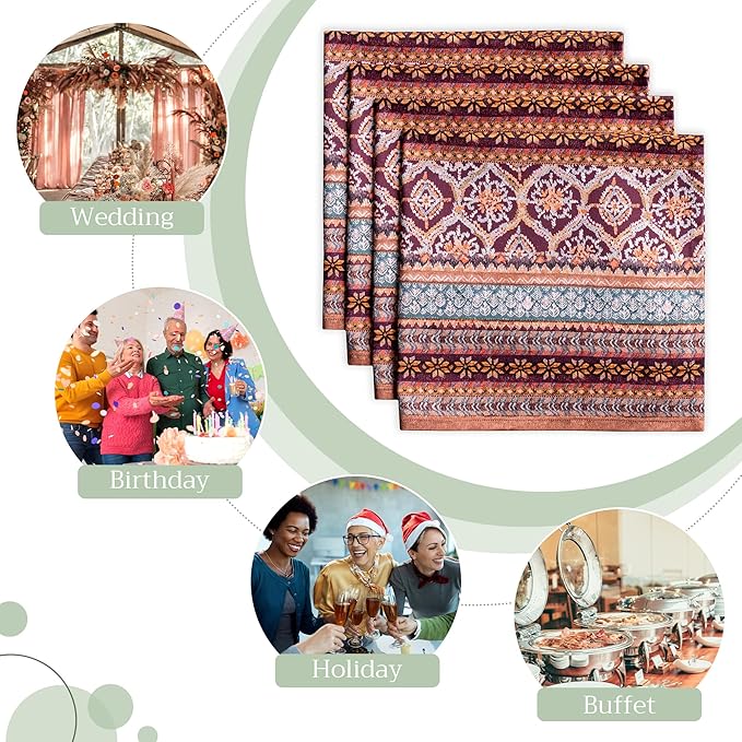 Maison d' Hermine Cloth Napkins Set of 4 100% Cotton Everyday Reusable Square Napkins Cloth Washable, Dinner, Party, Wedding, Restaurant (Fair Isle, 20" x 20")