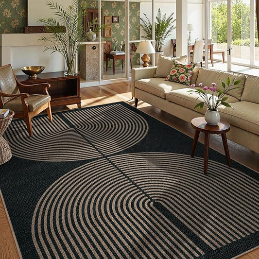 Lahome Modern Rainbow Easy Jute Rug, 6x9 Area Rugs for Living Room Outdoor Patio Washable Indoor Outdoor Dining Room Carpet, Farmhouse Large Non Slip Carpet for Bedromm Backyard Office