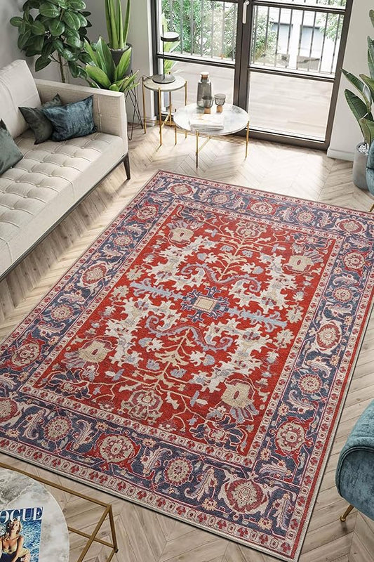 Keen Home Design 8x10 Rug - Machine Washable Area Rug with Non-Slip Backing, Ideal for Living Room, Dining Room, Bedroom - Vintage, Easy Clean, Durable, Low Pile Rug - (8' x 10')