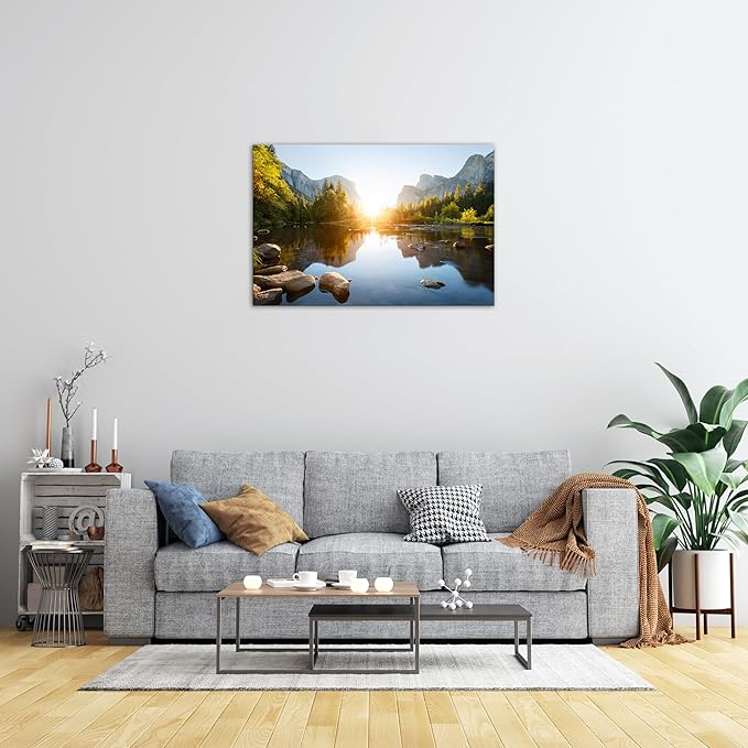 SKASNFAI Mountain Landscape Wall Art Sunrise Canvas Wall Decor Nature Pictures Wall Decor Forest Poster Framed for Living room Bedroom (16x24 inch)