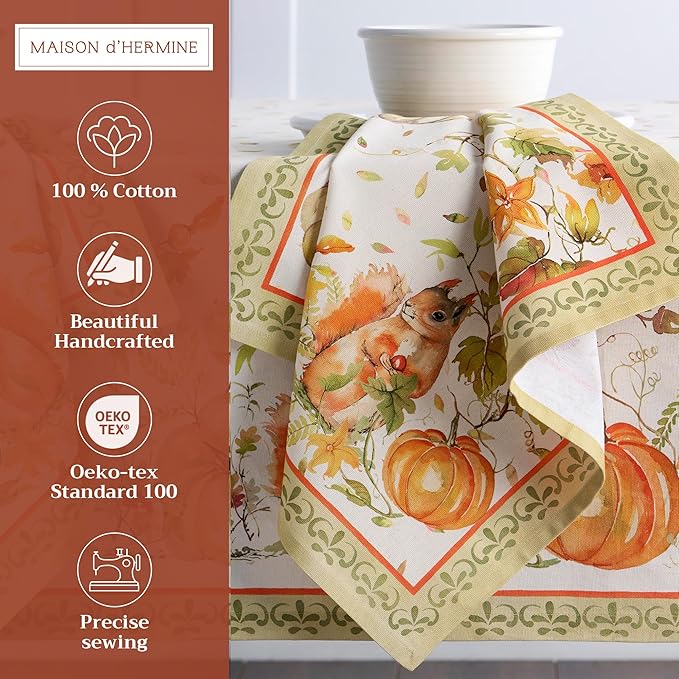 Maison d' Hermine Cloth Napkins Set of 4 100% Cotton Everyday Reusable Square Napkins Cloth Washable, Dinner, Party, Wedding, Restaurant (Pumpkin Passion, 20" x 20")
