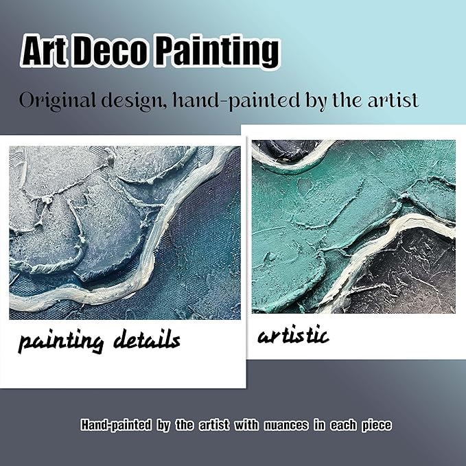 Beach Theme Painting Wall Art for Living Room Blue and White Canvas Wall Art for Office Hand Painted Wall Decor for Dining Room Size 20 x 40 Inch