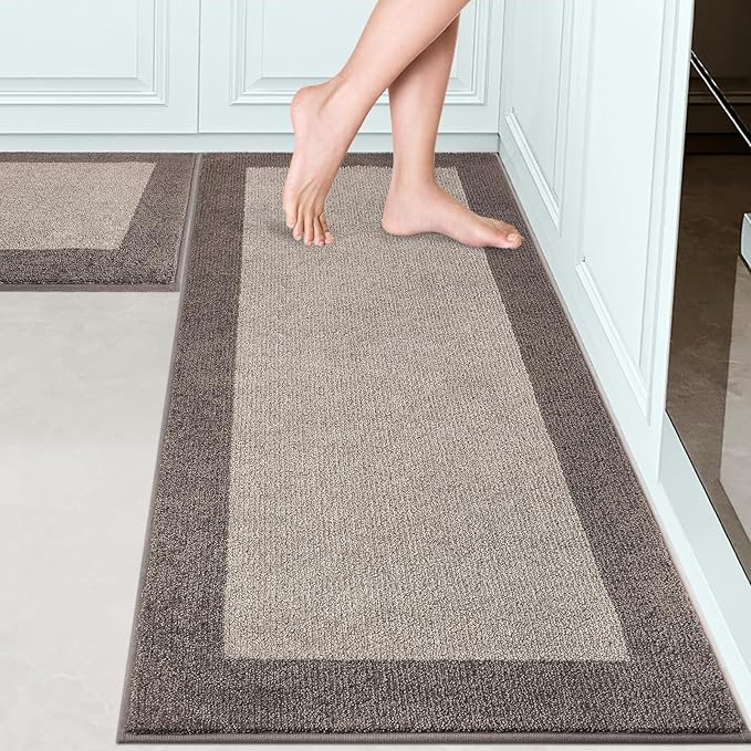 Machine Washable (24" x 36"+ 24" x 60"') Kitchen Rugs Set of 2, Non Slip Kitchen Mats for Floor, Absorbent Entrance Runner Rugs for Bedroom, Hallway, Bathroom, Door (Roll Packing)