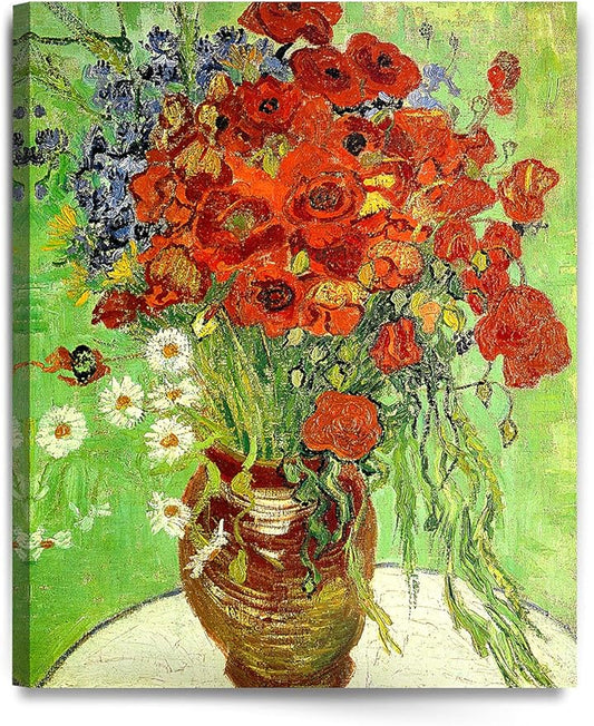 DECORARTS - Red Poppies and Daisies, Vincent Van Gogh Art Reproduction. Giclee Canvas Prints Wall Art for Home Decor 30x24