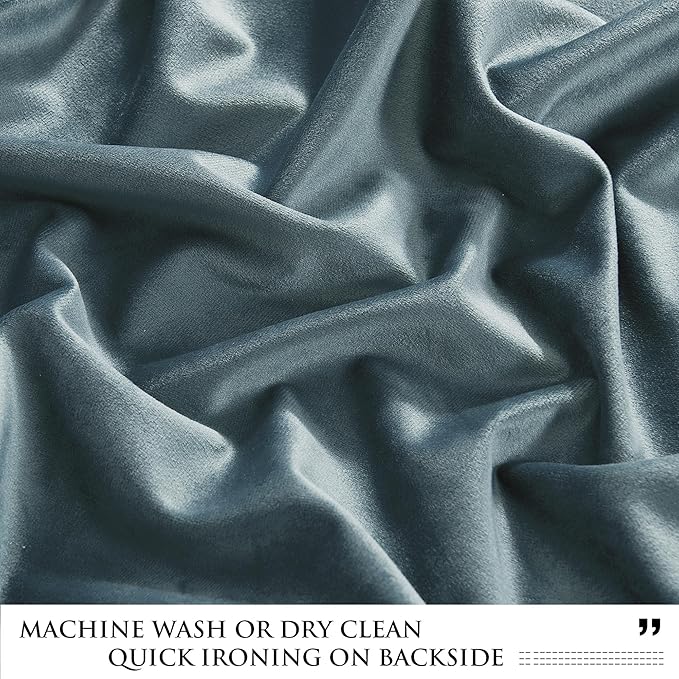 StangH Stone Blue 102 inches Velvet Curtains, 2 Panels Light Blocking Drapes Privacy Added for Kid Bedroom Energy Efficient for Study/Home Office/Porch, W52x L102