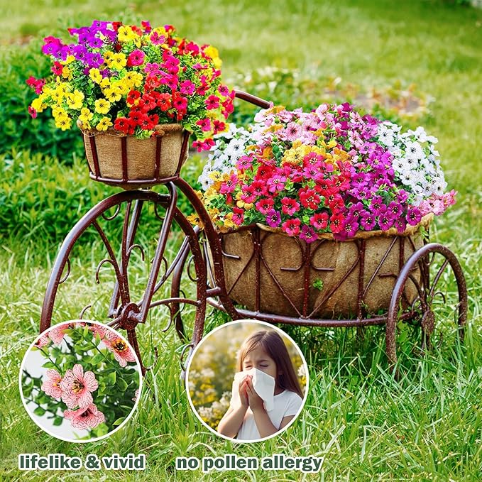 Nepfaivy Artificial Outdoor Flowers UV-Resistant - Realistic Artificial Flowers for Outdoors 12 Bundles 3 Colors, Fake Flowers for Outside Fade Resistant, Plastic Faux Flowers for Outdoor Planters