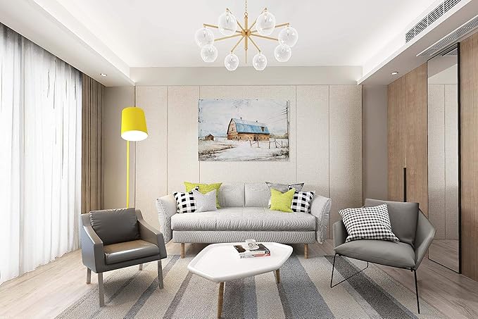 Yihui Arts Farmhouse Canvas Wall Art Hand Painted Light Blue and White Paintings Modern Abstract Rustic Pictures Artwork for Living Room Bedroom Bathroom Decor