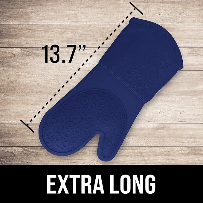 BPA-Free Soft Silicone Oven Mitts - Ultra Heat Resistant Oven Mitts with Thick Cotton Liner - Long Slip Resistant Pot Holders, Flexible Oven Gloves - Royal Blue 13.7"