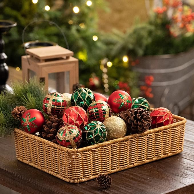 Valery Madelyn Christmas Ornaments Set, 30ct 2 Inches Red Green and Gold Shatterproof Christmas Tree Decorations Ball Ornaments Bulk, Traditional Country Hanging Decor for Xmas Holiday Party