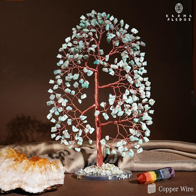 Crystal Trees for Home and Office Decoration, Amazonite Chakra Healing Crystals Feng Shui Handmade Trees for Positive Energy, Money, Good Luck, Christmas Decor, Birthday Gifts for Women, Mom