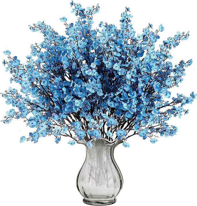 Sggvecsy 15 Pcs Babys Breath Artificial Flowers Gypsophila Bouquets Bulk Real Touch Fake Silk Flowers for Home Wedding DIY Floral Arrangement Kitchen Table Centerpiece Decoration (Blue with Purple)