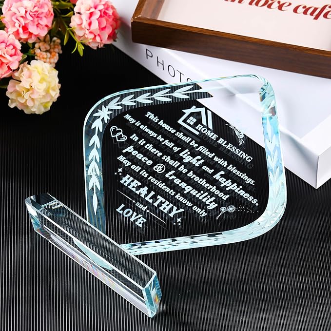 Qianwei House Warming Gifts New Home Crystal Bless This Home Plaque Best Hosewarming Presents 2025 New House Gifts for Couple Women Men