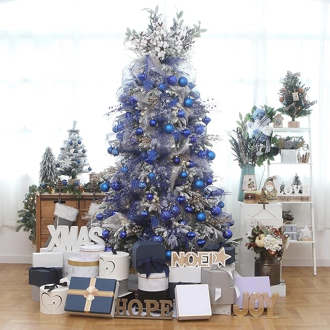 Sea Team 41 Pack Christmas Baubles with Ropes, 60mm Medium Christmas Balls, Shatterproof Plastic Christmas Bulbs, Hanging Decorations for Christmas Tree, Holiday, Wedding, Party, Blue