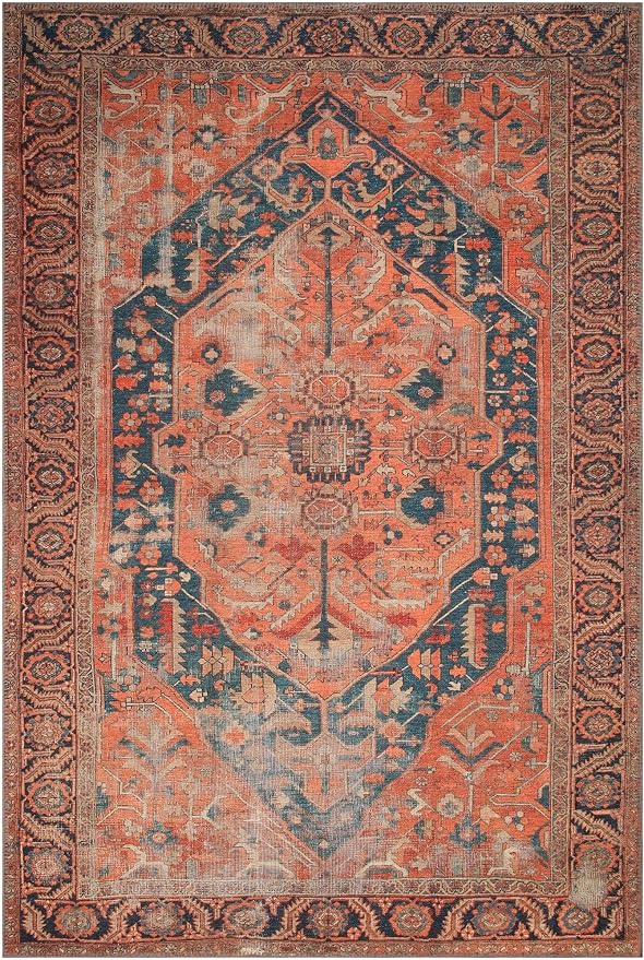 Keen Home Design 6x9 Rug - Machine Washable Area Rug with Non-Slip Backing, Ideal for Living Room, Dining Room, Bedroom - Vintage, Easy Clean, Durable, Low Pile Rug - (6' x 9')