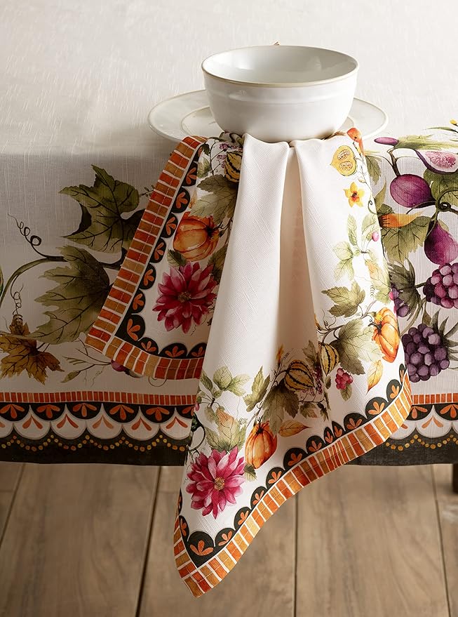 Maison d' Hermine Cloth Napkins Set of 4 100% Cotton Everyday Reusable Square Napkins Cloth Washable, Dinner, Party, Wedding, Restaurant (Pumpkin Garden - Cloudy Cream, 20" x 20")