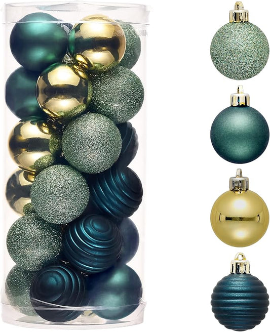 Valery Madelyn 1.57 Inches Small Christmas Tree Decorations Ornament Set for 4th of July Fall Halloween, 24ct Teal Green and Gold Shatterproof Hanging Ball Ornaments Holiday Party Decor