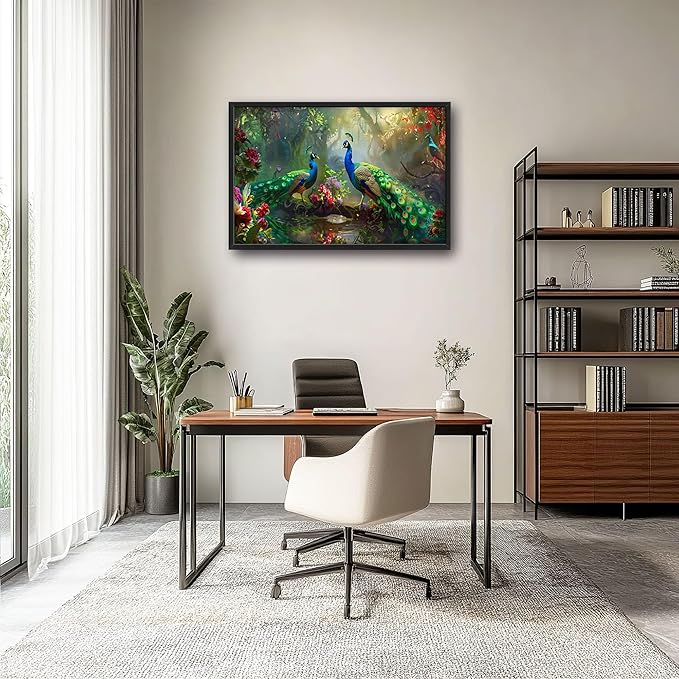 Peacock Large Wall Art for Living Room Framed,Beautiful Peacock Wall Decor Pictures, Forest Canvas Print Painting, Aesthetic Artwork Bedroom Office Home Decor 36"x24"