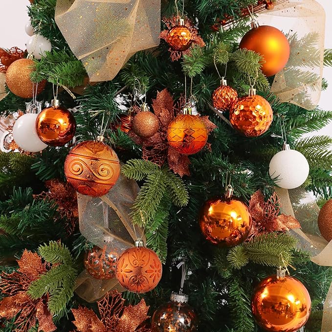 Wironlst Christmas Ball Ornaments - 30pcs Shatterproof Plastic Christmas Ornaments Hanging Ball Decorations for Xmas Tree, Holiday, Wedding, Party (Multi-Size, Orange)