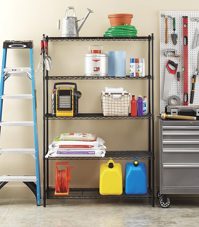 Whitmor Supreme 5 Tier Adjustable Shelving - 500 Pound Weight Capacity Per Shelf - Leveling Feet