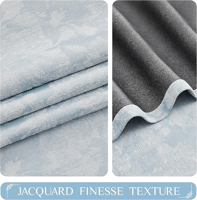 Beauoop Blue Floral Jacquard Blackout Curtains 84 Inches Long 2 Panels for Bedroom Living Room Chenille Flower Room Darkening Thermal Insulated Soundproof Grommet Window Treatments Drapes, 52x84