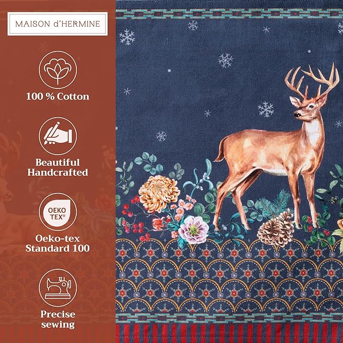 Maison d' Hermine Placemats Set of 4 100% Cotton Washable Cloth Place Mats, Reusable Table Mats for Kitchen Dining Decoration, Party, Wedding, Restaurant (Christmas Joy, 13" x 19")