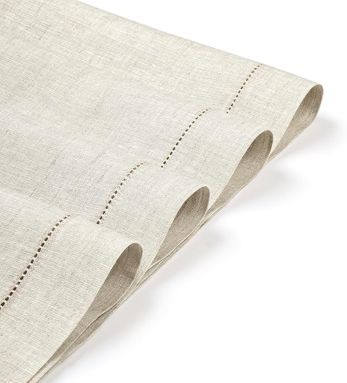 D'Moksha Homes Light Natural Linen Cloth Placemats Set of 4-100% Pure Linen Hemstitch Placemats 14 x 19 Inch - Classic Hemstitch Table Place Mats for Fall, Halloween - Handcrafted, Machine Washable