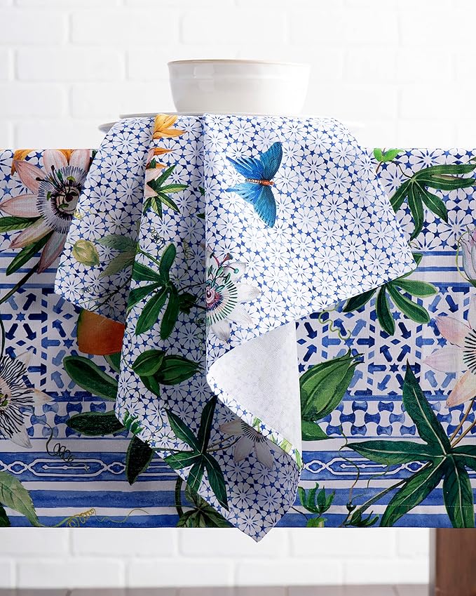 Maison d' Hermine Cloth Napkins Set of 4 100% Cotton Everyday Reusable Square Napkins Cloth Washable, Dinner, Party, Wedding, Restaurant, Spring/Summer (Passiflora, 20" x 20")