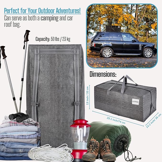 VENO 2 Pack Moving Bags w/Backpack Straps, Heavy Duty, Moving Boxes Alternative, Packing Supplies, Large Storage Totes for Dorm Room Essentials with Zipper for Clothes (Gray, 2 Pack)