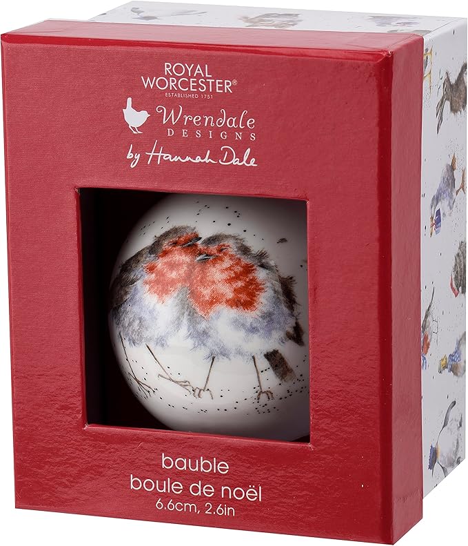 Royal Worcester Hanging Ornament - Snuggled Together Bauble with Robin Motif, Fine Bone China Holiday & Christmas Decor, Hand-Painted Animal Design for Festive Cheer & Tree Decoration